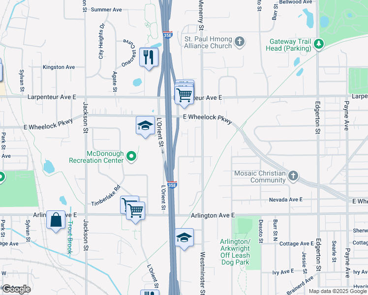 map of restaurants, bars, coffee shops, grocery stores, and more near 1607 Sloan Street in Saint Paul