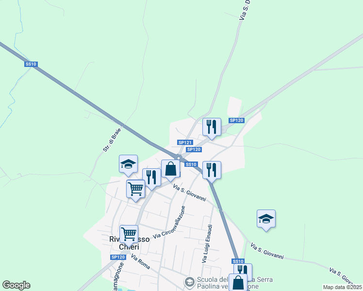 map of restaurants, bars, coffee shops, grocery stores, and more near 5 bis Via San Domenico Savio in Riva presso Chieri