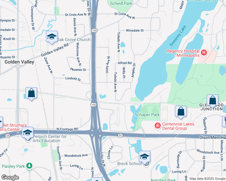 map of restaurants, bars, coffee shops, grocery stores, and more near 1041 Toledo Avenue North in Minneapolis
