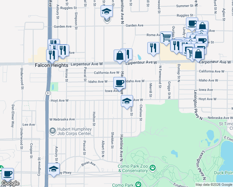 map of restaurants, bars, coffee shops, grocery stores, and more near 1359 Iowa Avenue in Saint Paul