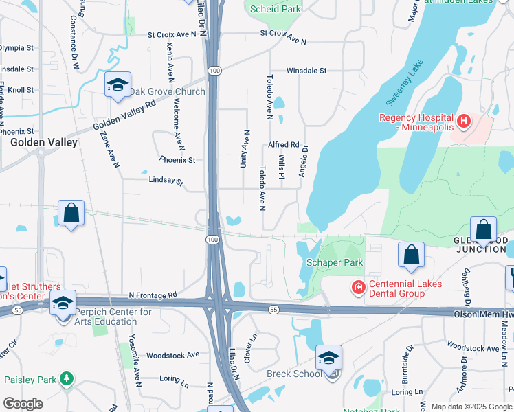 map of restaurants, bars, coffee shops, grocery stores, and more near 1041 Toledo Avenue North in Minneapolis