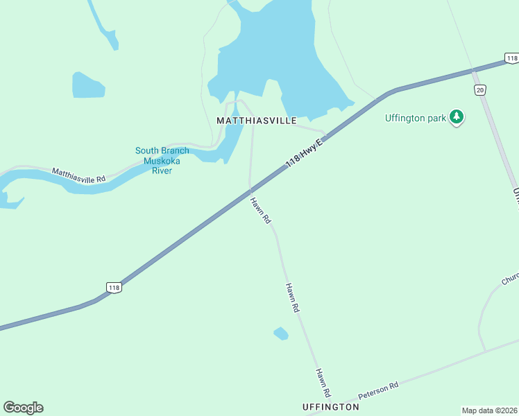 map of restaurants, bars, coffee shops, grocery stores, and more near 1104 Hawn Road in Bracebridge