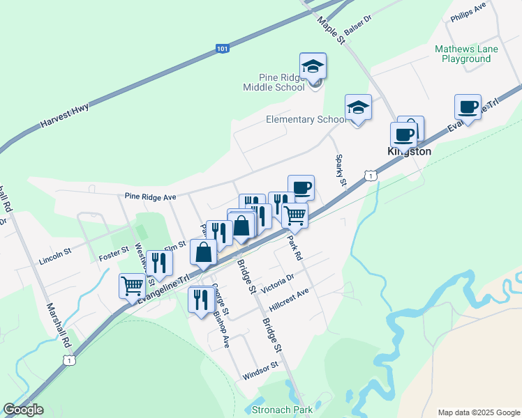 map of restaurants, bars, coffee shops, grocery stores, and more near 1492 Magee Drive in Kingston