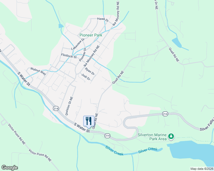 map of restaurants, bars, coffee shops, grocery stores, and more near 15045 Quall Road Northeast in Silverton
