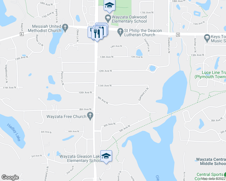 map of restaurants, bars, coffee shops, grocery stores, and more near 17305 11th Avenue North in Minneapolis