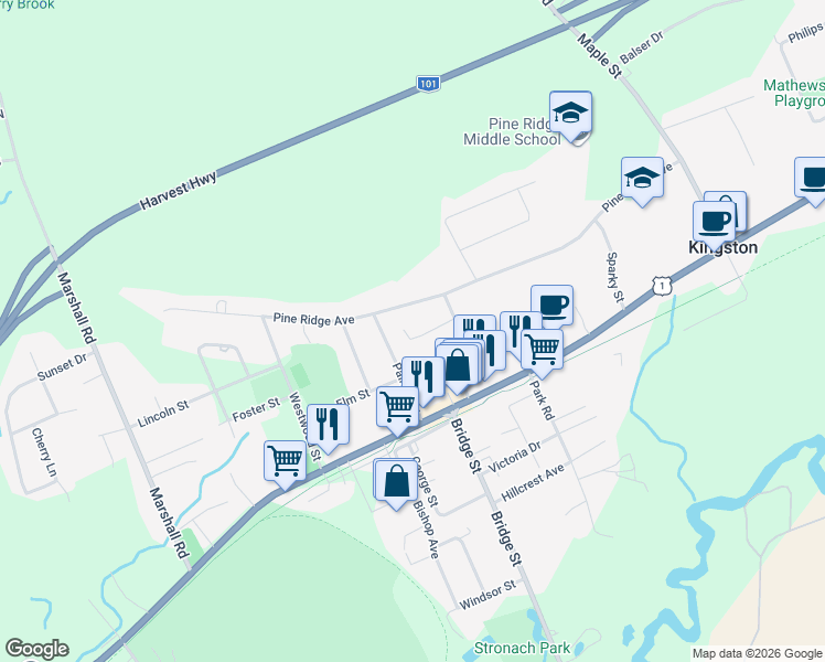 map of restaurants, bars, coffee shops, grocery stores, and more near 493 Bill Street in Kingston