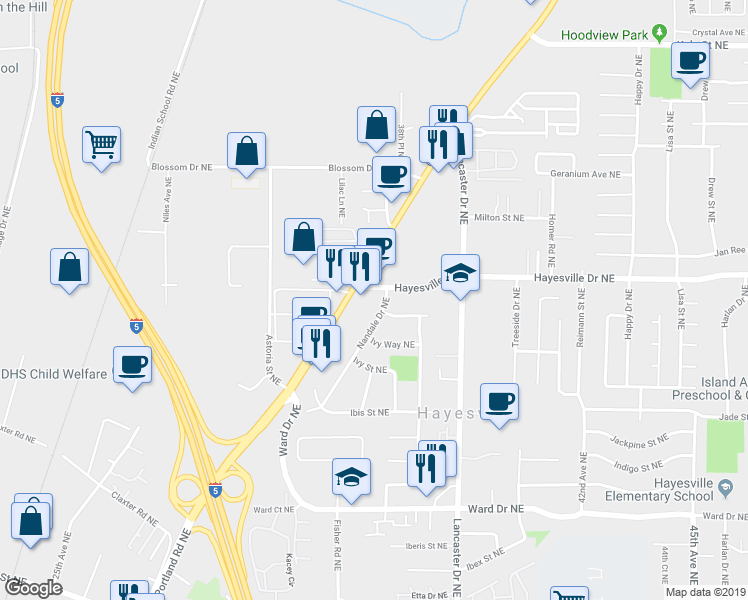 map of restaurants, bars, coffee shops, grocery stores, and more near 4695 Nandale Drive Northeast in Salem