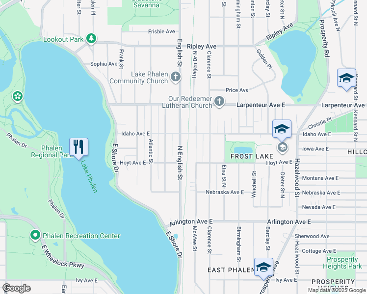 map of restaurants, bars, coffee shops, grocery stores, and more near 1599 McAfee Street in Saint Paul