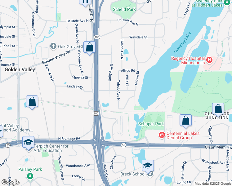 map of restaurants, bars, coffee shops, grocery stores, and more near 1041 Toledo Avenue North in Minneapolis