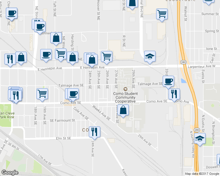 map of restaurants, bars, coffee shops, grocery stores, and more near 1048 26th Avenue Southeast in Minneapolis