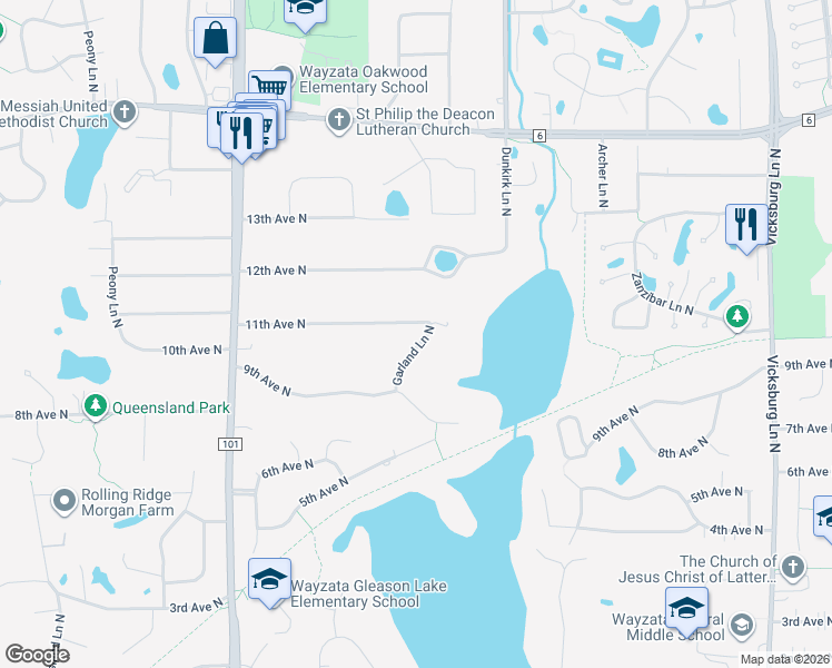 map of restaurants, bars, coffee shops, grocery stores, and more near 16925 11th Avenue North in Minneapolis