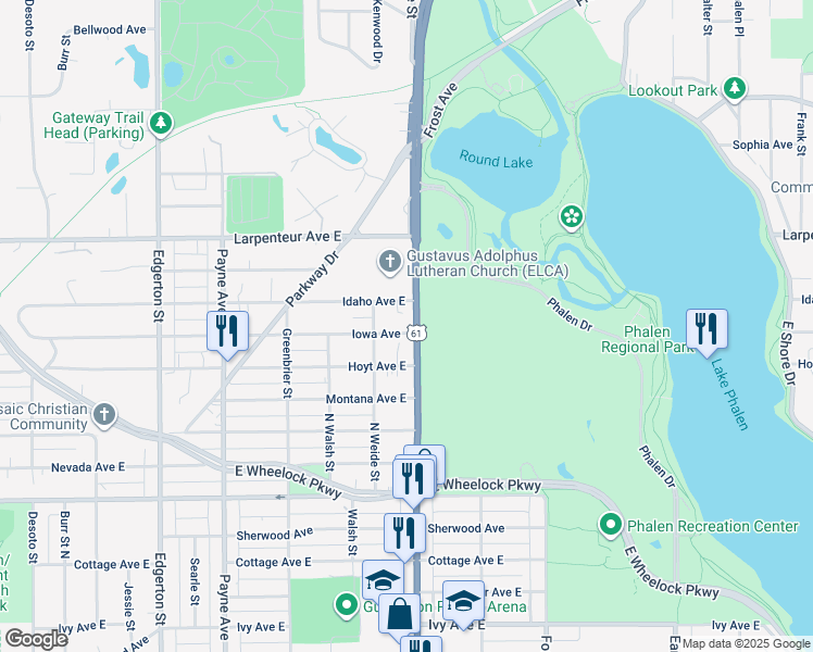 map of restaurants, bars, coffee shops, grocery stores, and more near 1595 Arcade Street in Saint Paul