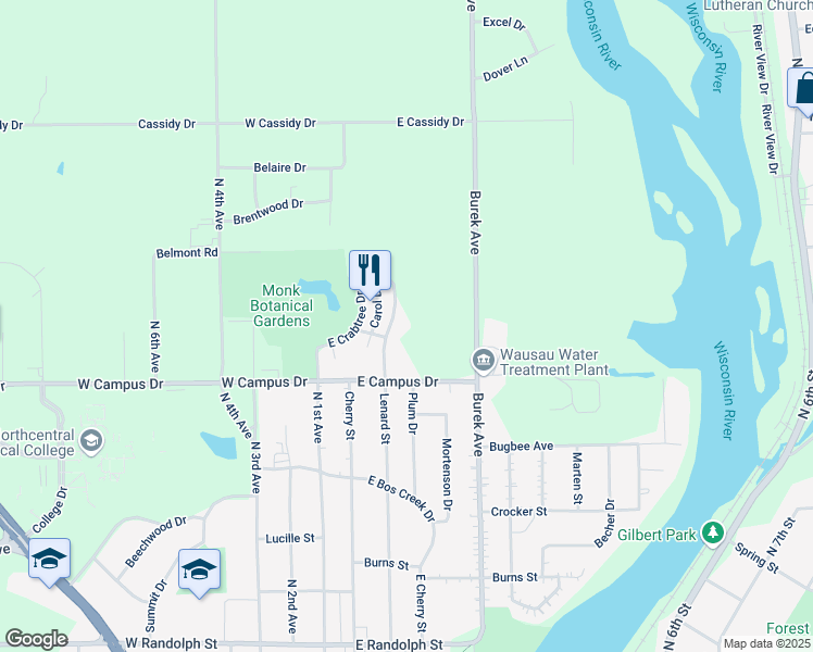 map of restaurants, bars, coffee shops, grocery stores, and more near 1901 Lenard Street in Wausau