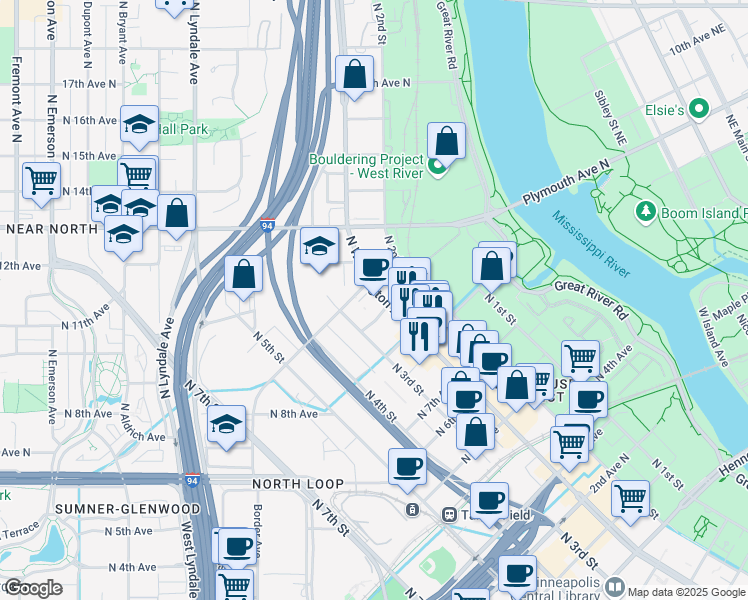 map of restaurants, bars, coffee shops, grocery stores, and more near 218 9th Avenue North in Minneapolis