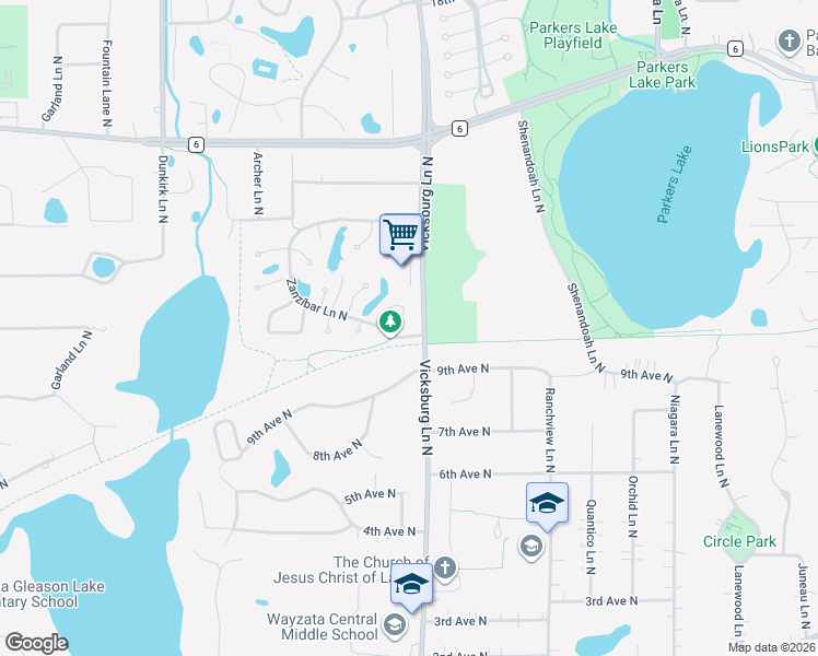 map of restaurants, bars, coffee shops, grocery stores, and more near 1095 Weston Lane North in Plymouth