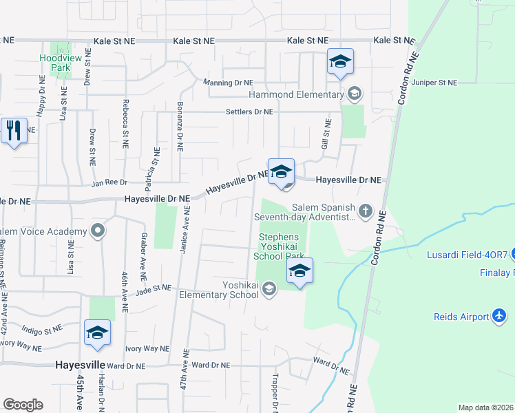 map of restaurants, bars, coffee shops, grocery stores, and more near 4665 Fuhrer Street Northeast in Salem
