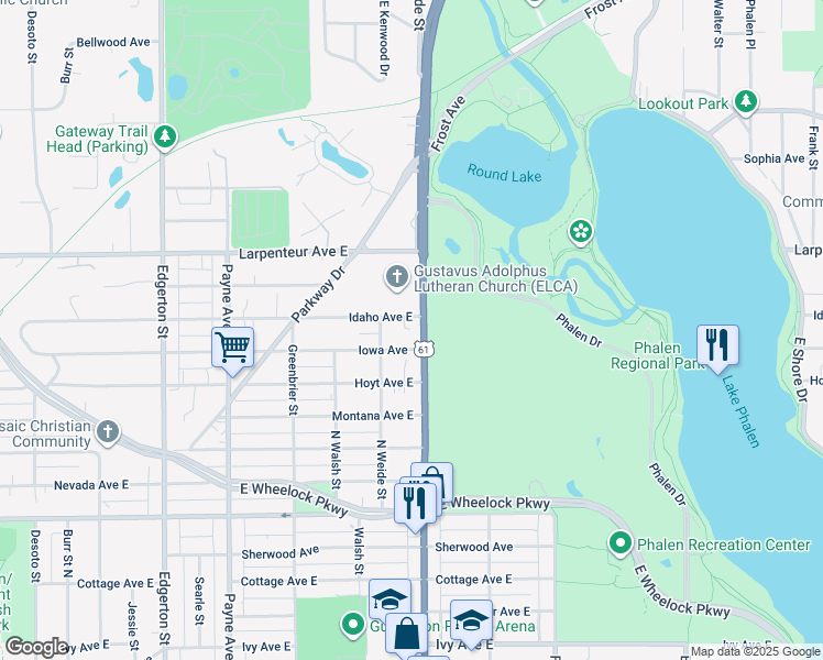 map of restaurants, bars, coffee shops, grocery stores, and more near 1595 Arcade Street in Saint Paul
