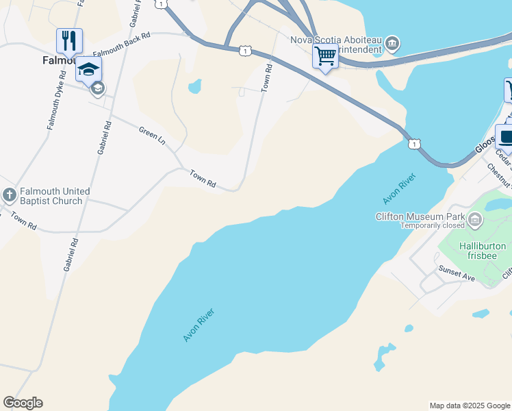 map of restaurants, bars, coffee shops, grocery stores, and more near 129 Town Road in Falmouth