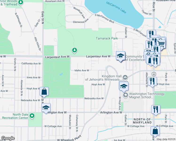 map of restaurants, bars, coffee shops, grocery stores, and more near 225 Front Avenue in Saint Paul