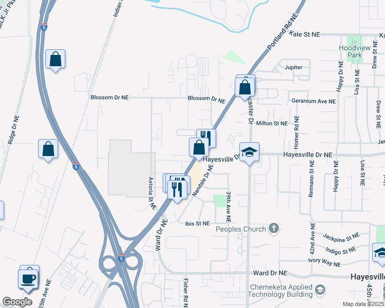 map of restaurants, bars, coffee shops, grocery stores, and more near 4703 Portland Road Northeast in Salem