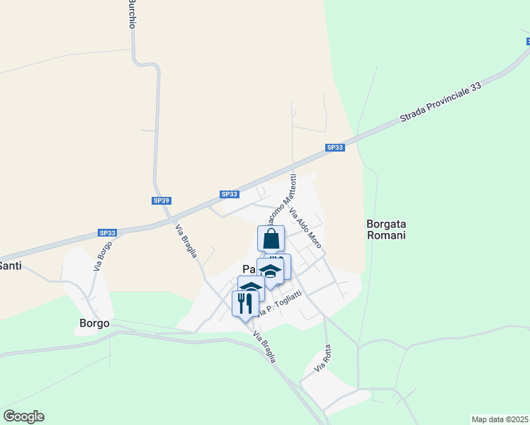 map of restaurants, bars, coffee shops, grocery stores, and more near 6 Via Giacomo Matteotti in Papozze
