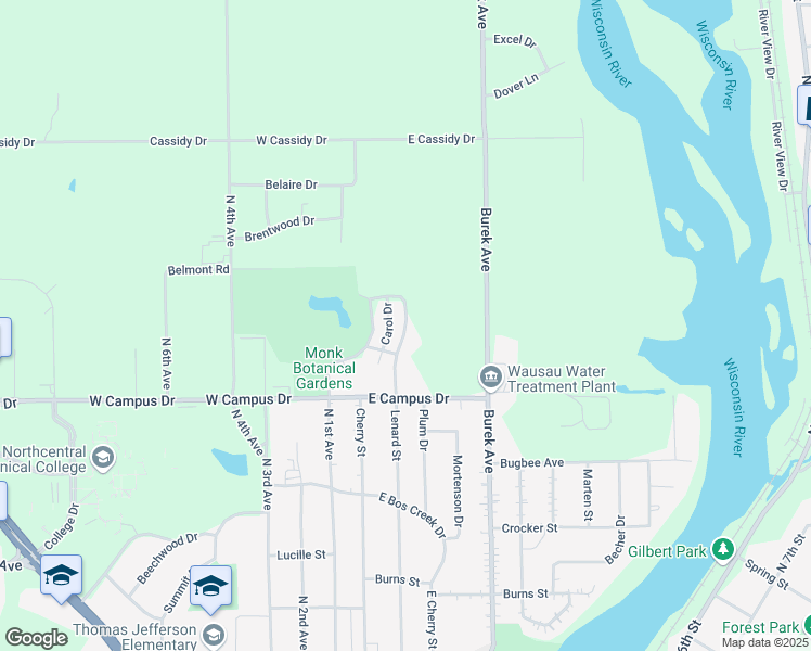 map of restaurants, bars, coffee shops, grocery stores, and more near 1901 Lenard Street in Wausau