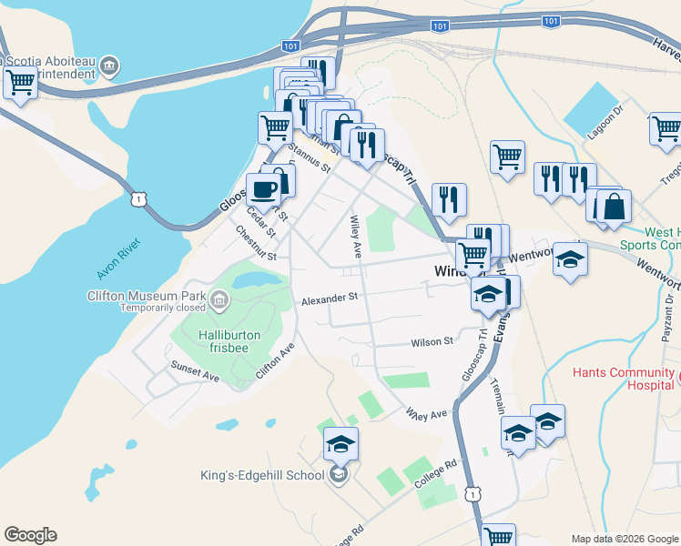 map of restaurants, bars, coffee shops, grocery stores, and more near 284 Albert Street in Windsor