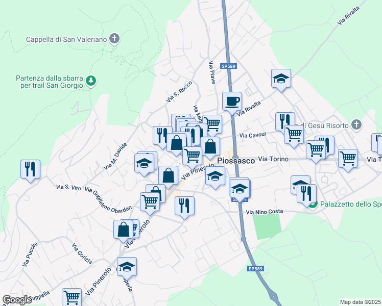 map of restaurants, bars, coffee shops, grocery stores, and more near 38 Via Roma in Piossasco