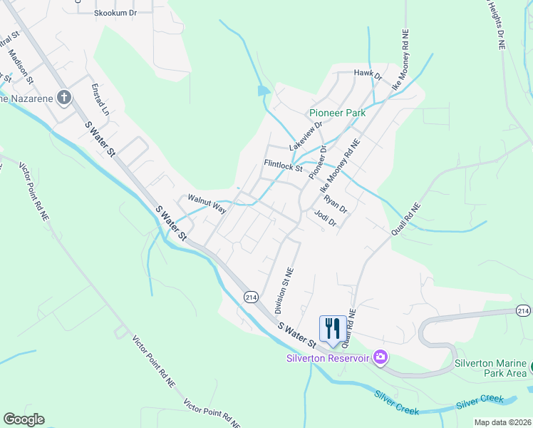 map of restaurants, bars, coffee shops, grocery stores, and more near 415 Ike Mooney Road Northeast in Silverton