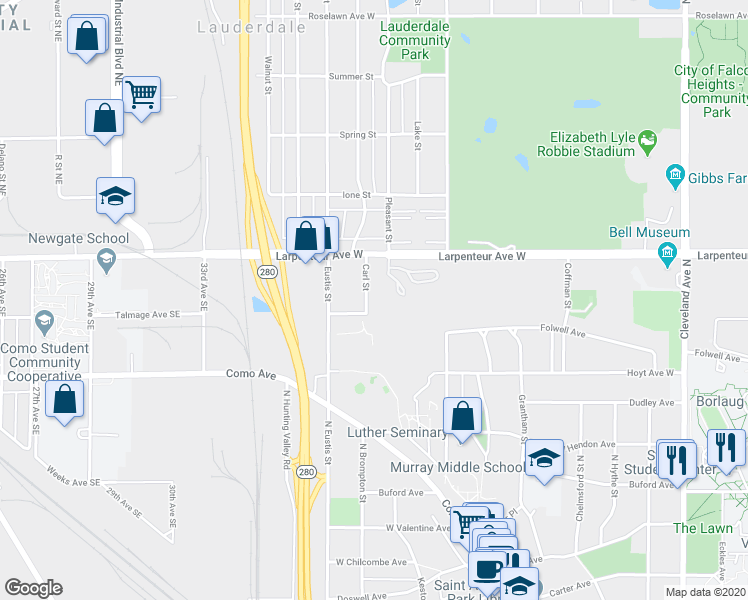 map of restaurants, bars, coffee shops, grocery stores, and more near 1631 Carl Street in Lauderdale
