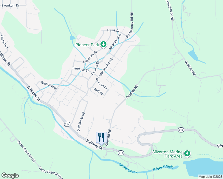 map of restaurants, bars, coffee shops, grocery stores, and more near 1458 Avery Drive Northeast in Silverton