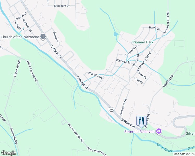map of restaurants, bars, coffee shops, grocery stores, and more near 355 Walnut Way in Silverton