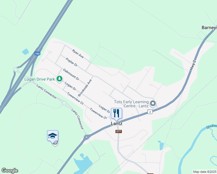 map of restaurants, bars, coffee shops, grocery stores, and more near 31 Poplar Drive in Lantz