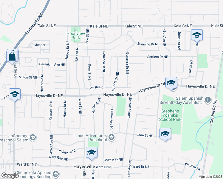 map of restaurants, bars, coffee shops, grocery stores, and more near 4724 Patricia Street Northeast in Salem