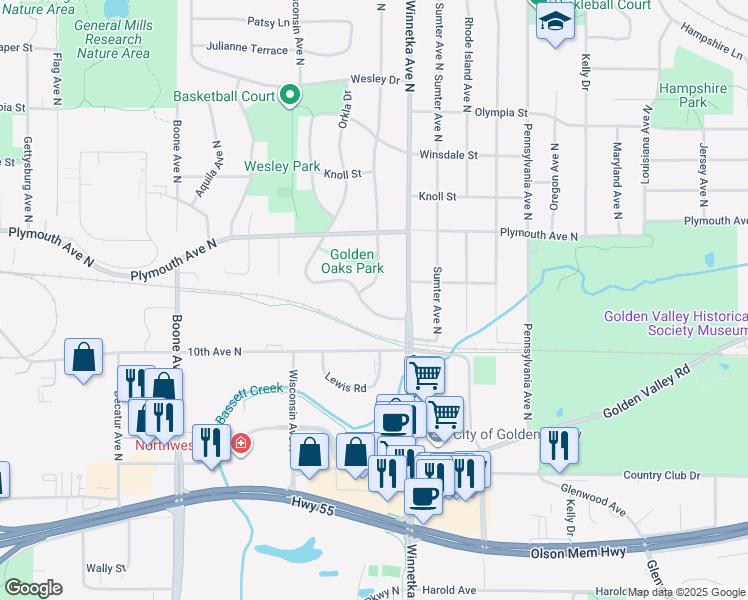 map of restaurants, bars, coffee shops, grocery stores, and more near 1101 Valders Avenue North in Minneapolis