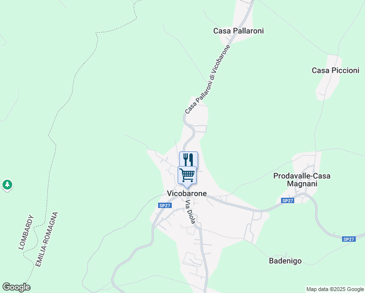 map of restaurants, bars, coffee shops, grocery stores, and more near 17A Località Vicobarone in Vicobarone