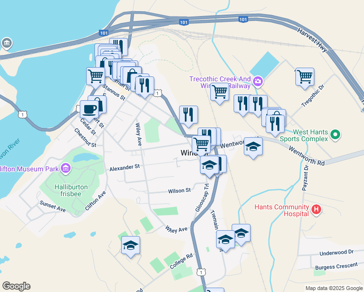 map of restaurants, bars, coffee shops, grocery stores, and more near 538 Albert Street in Windsor