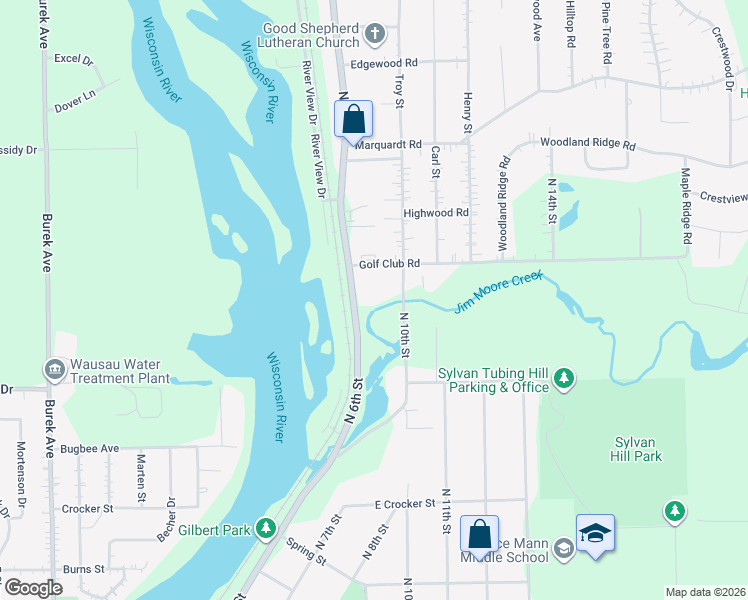 map of restaurants, bars, coffee shops, grocery stores, and more near 3625 North 6th Street in Wausau