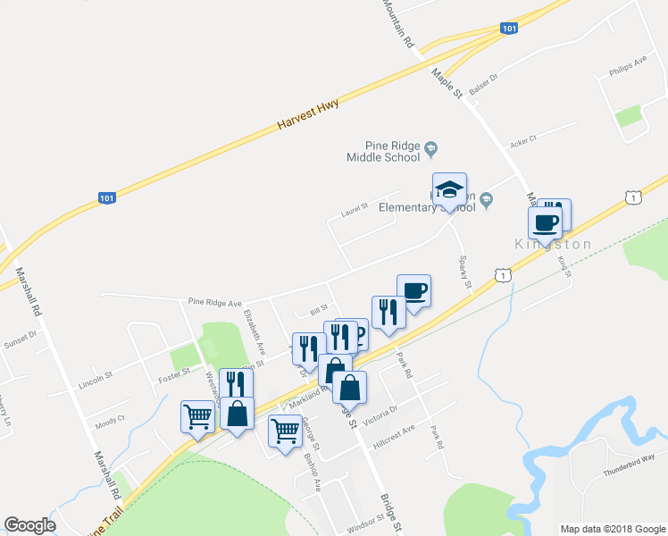 map of restaurants, bars, coffee shops, grocery stores, and more near 507 Pine Ridge Avenue in Kingston