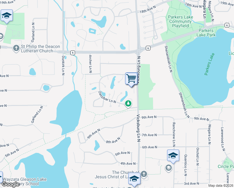 map of restaurants, bars, coffee shops, grocery stores, and more near 1035 Xene Lane North in Plymouth