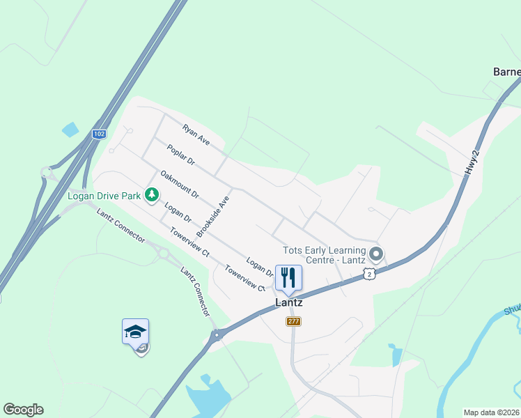 map of restaurants, bars, coffee shops, grocery stores, and more near 35 Poplar Drive in Lantz