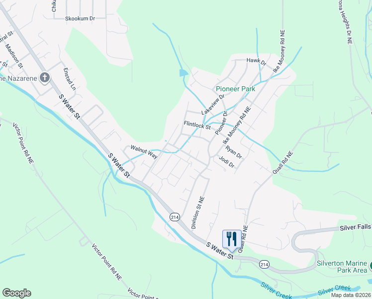 map of restaurants, bars, coffee shops, grocery stores, and more near 411 Ike Mooney Road Northeast in Silverton