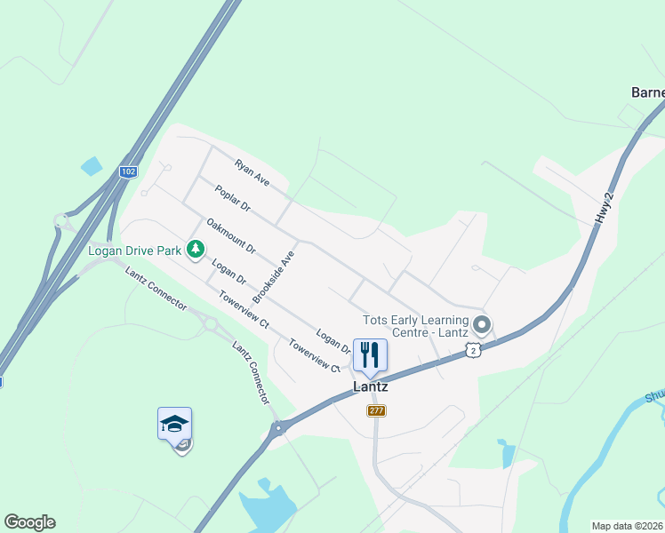 map of restaurants, bars, coffee shops, grocery stores, and more near 35 Poplar Drive in Lantz