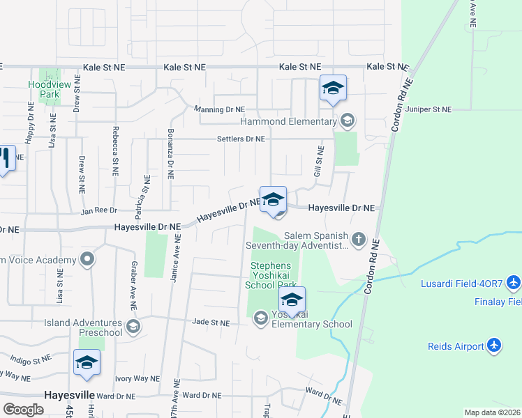 map of restaurants, bars, coffee shops, grocery stores, and more near 4962 Hayesville Drive Northeast in Salem