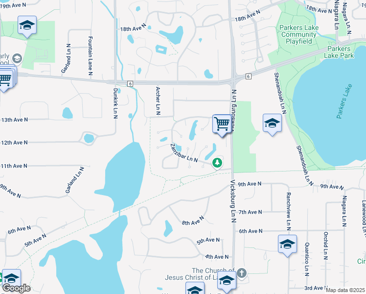 map of restaurants, bars, coffee shops, grocery stores, and more near 1025 Yuma Lane North in Plymouth