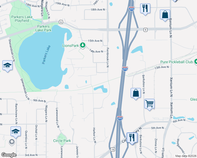 map of restaurants, bars, coffee shops, grocery stores, and more near 14455 12th Avenue North in Minneapolis