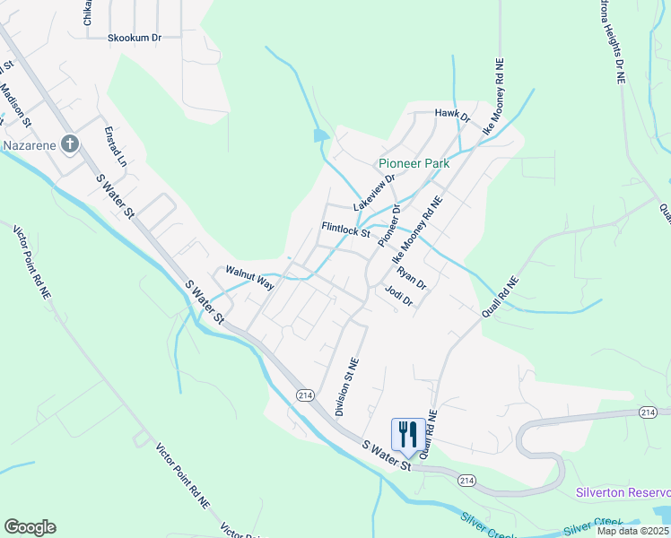 map of restaurants, bars, coffee shops, grocery stores, and more near 415 Ike Mooney Road Northeast in Silverton