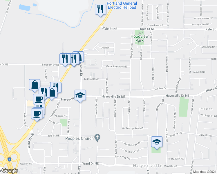 map of restaurants, bars, coffee shops, grocery stores, and more near 4724 Homer Road Northeast in Salem