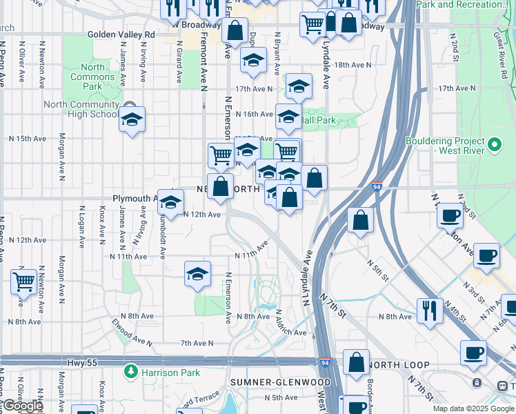 map of restaurants, bars, coffee shops, grocery stores, and more near 1200 North 7th Street in Minneapolis