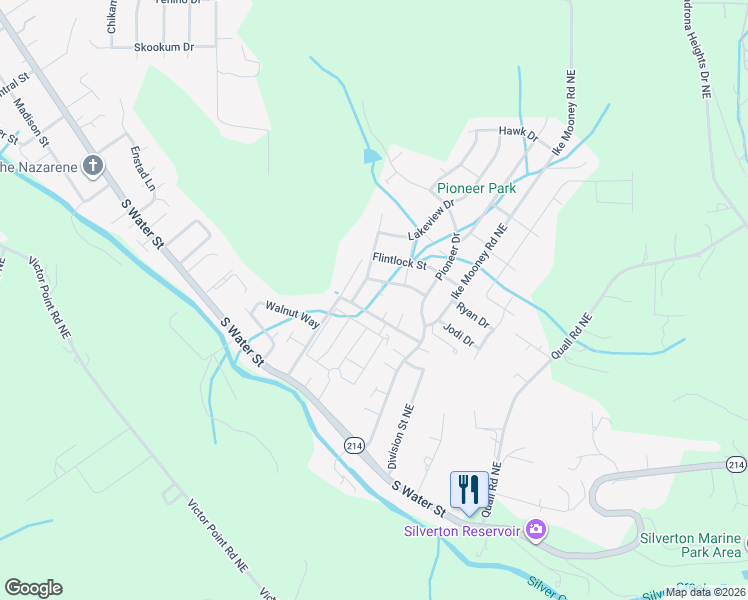 map of restaurants, bars, coffee shops, grocery stores, and more near 415 Ike Mooney Road Northeast in Silverton